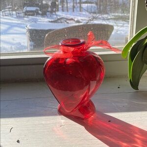 Heart-Shaped Red Glass Vase